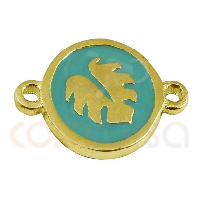 Monstera Leaf Connector With Enamel 10mm Sterling Silver gold plated