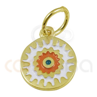 Sterling silver 925 gold-plated mandala pendant with earth enamel 10mm