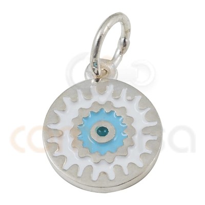 Mandala Pendant With Enamel Blue 10 Mm Sterling 925