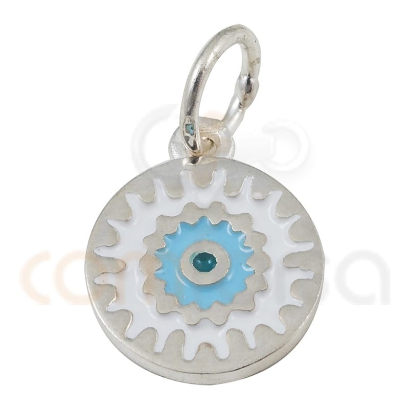 colgante mandala con esmalte en azules 10 mm plata 925