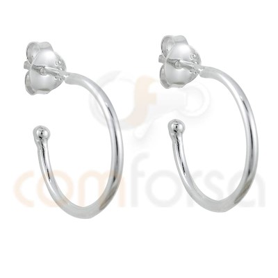 Sterling silver 925 Hoop earrings tube with ball 12 mm