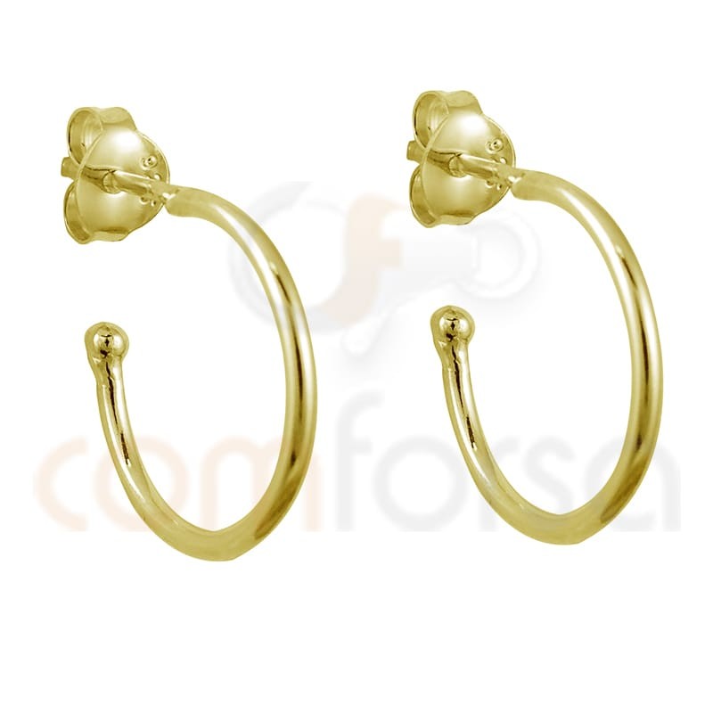 Sterling silver 925 gold-plated hoop earrings with ball 12 mm