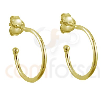Sterling silver 925 gold-plated hoop earrings with ball 15 mm