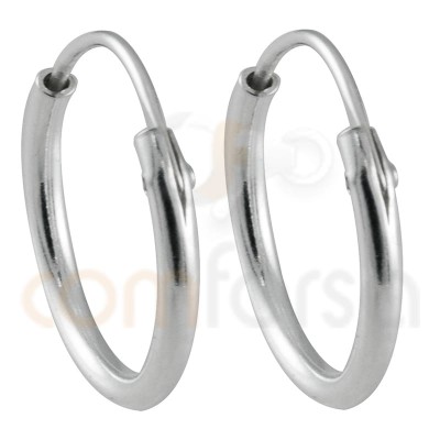 Sterling silver 925 gold-plated tube hoop earring 1.2 mm thick 12 mm
