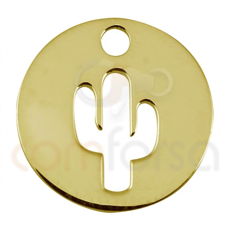 colgante calado cactus 12mm plata 925 chapada en oro