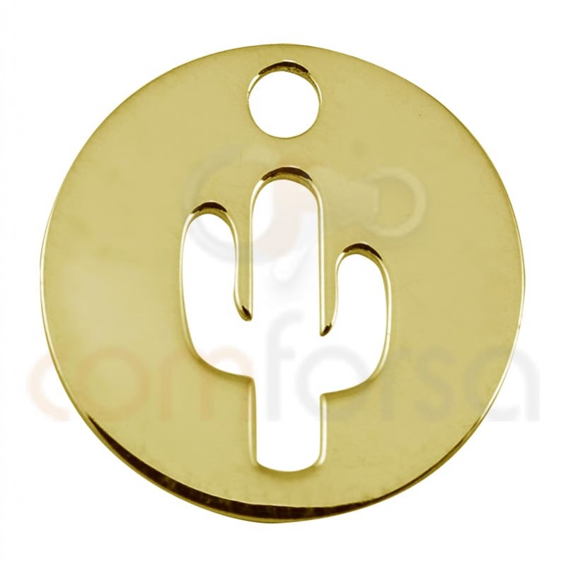 Sterling silver 925 gold-plated cactus cut-out pendant 12mm