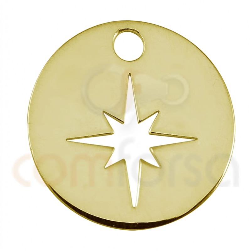 dije calado estrella polar 12mm plata baño de oro