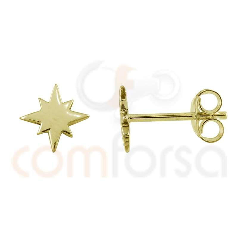 Arete estrella polar 7 mm plata baño de oro