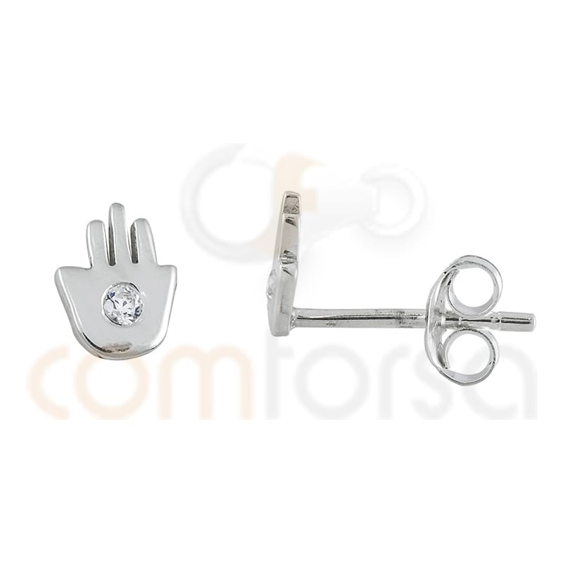 Arete mano de Fátima con circonia 6 x 4.5 mm plata 925