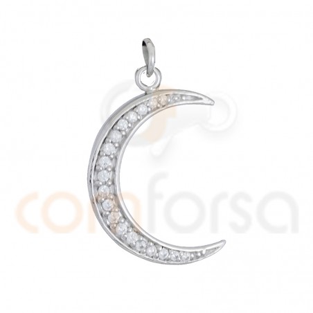 Colgante luna con circonitas 21 x 14 mm plata 925