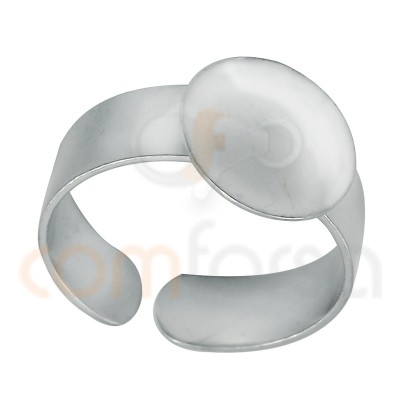 Sterling Silver 925 adjustable open ring with flat disc 12 mm
