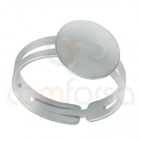 Sterling Silver 925 adjustable open ring with flat disc 11.5 mm