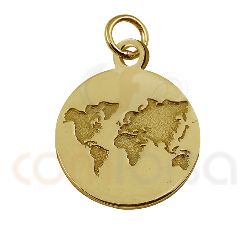 Colgante mini mundo bajo relieve 11mm plata 925 chapada en oro