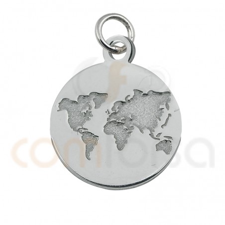 Colgante mini mundo bajo relieve 11mm plata 925 chapada en oro