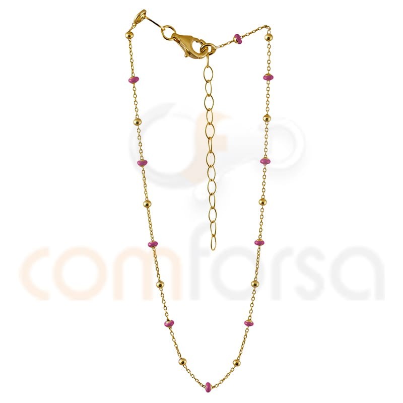 Tobillera bola esmalte fucsia plata chapada en oro