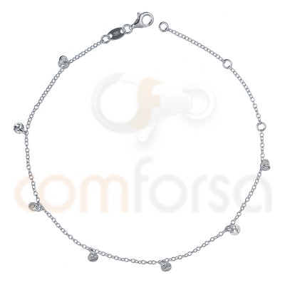 Sterling silver 925 anklet with hammered round charms 4 mm