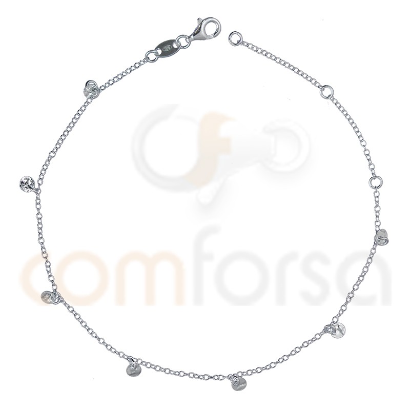 Sterling silver 925 anklet with hammered round charms 4 mm
