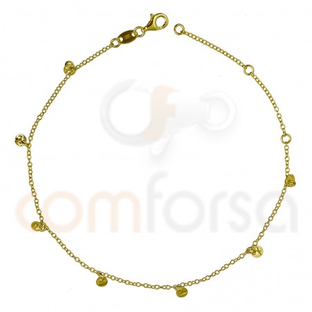 Sterling silver 925 gold-plated anklet with hammered round charms 4 mm