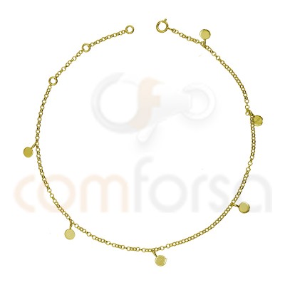 Sterling silver 925 gold-plated anklet with smooth round charms 4 mm