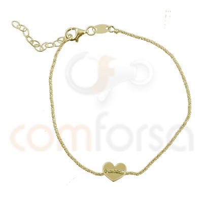 Pulsera cadena con corazón 17+3 cm plata chapada en oro