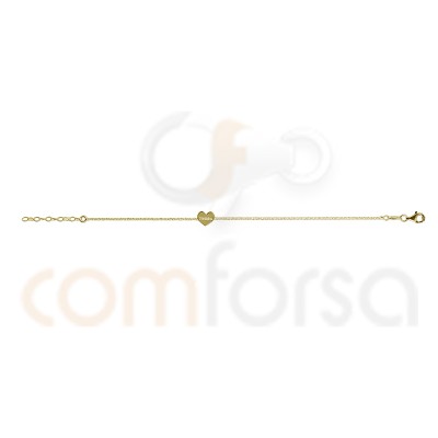 Pulsera cadena con corazón 17+3 cm plata chapada en oro