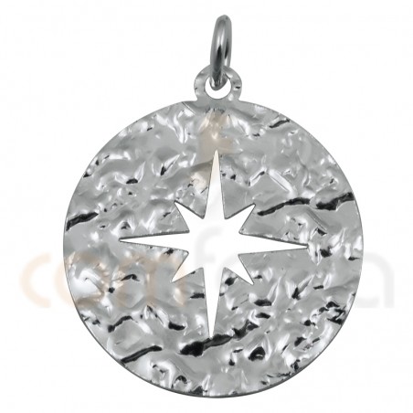 Sterling silver 925 gold-plated hammered polar star pendant 20mm
