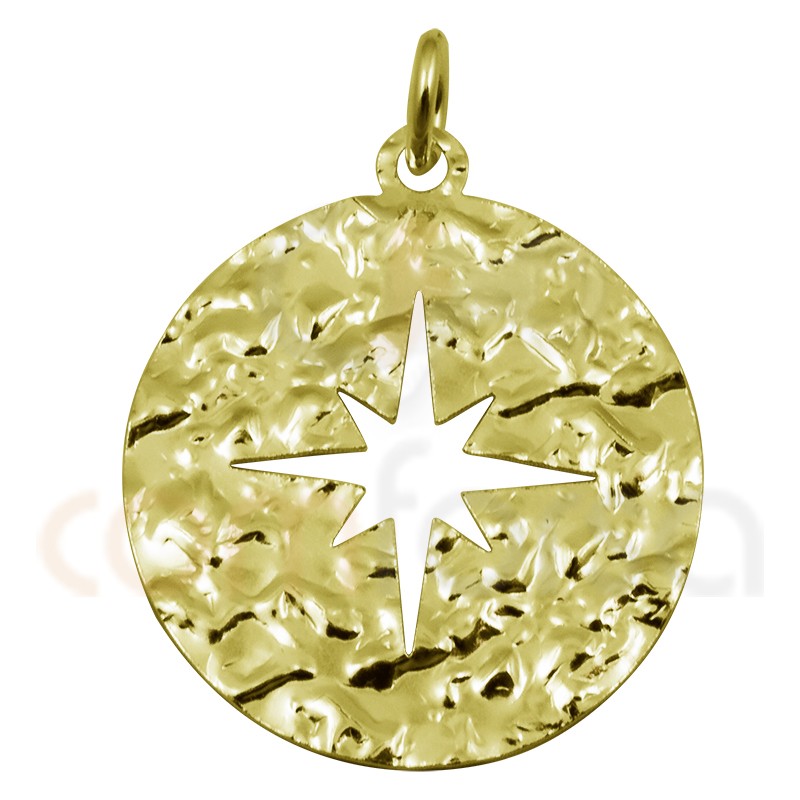 Sterling silver 925 gold-plated hammered polar star pendant 20mm