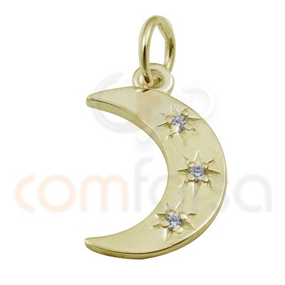 Sterling silver 925 gold-plated moon with star zirconia pendant 15mm
