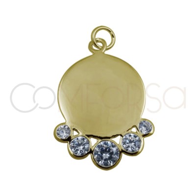 Gold plated silver sheet pendant  white zircons 15 mm
