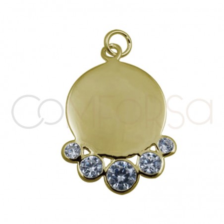 Gold plated silver sheet pendant  white zircons 15 mm