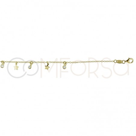 cadena estrellas  y circonitas 40cm + 5 cm plata chapada en oro