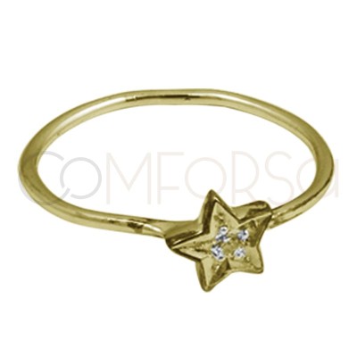 anillo hilo con estrella circonia plata baño de oro