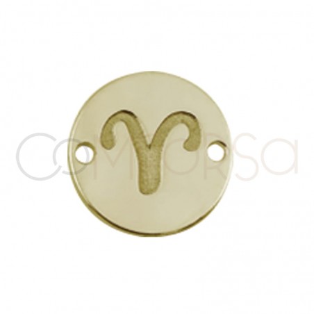 Conector horóscopo Aries bajo relieve 10 mm plata baño de oro