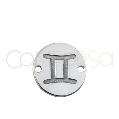 Sterling silver 925 horoscope connector Gemini bas-relief 10 mm