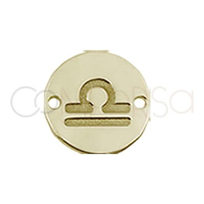 Conector horóscopo Libra bajo relieve 10 mm plata baño de oro