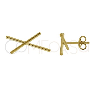 Sterling silver 925 gold-plated asymmetrical crossed bar earring 20x15mm