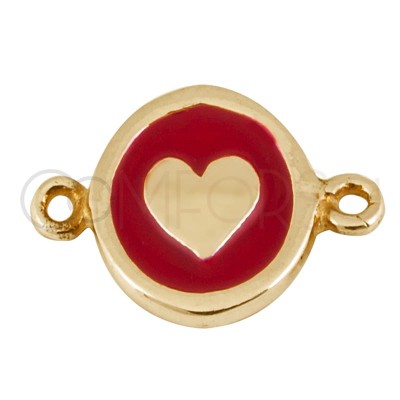 Sterling silver 925 gold-plated heart enamelled connector 10 mm