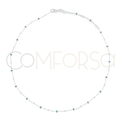 Sterling silver 925 chain with silver blue enamelled beads 40cm