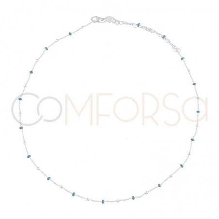 Sterling silver 925 chain with silver blue enamelled beads 40cm