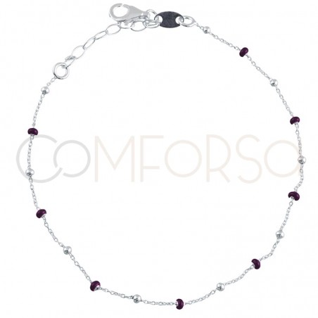 Sterling silver 925 bracelet with wine red enamelled beads 18+3cm