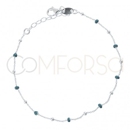 Sterling silver 925 bracelet with blue enamelled beads 18+3cm