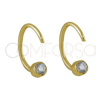 Pendientes media criolla 12mm con circonita plata 925 chapada en oro