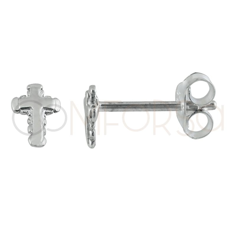 Pendientes cruz 4 x 6mm con relieve plata 925