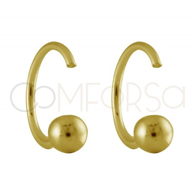 Sterling silver 925 gold-plated piercing earring with ball 6mm
