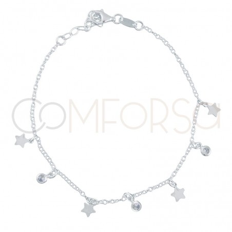 Pulsera estrellas y circonias 18+3 cm plata 925