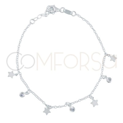 Pulsera estrellas y circonias plata baño de oro