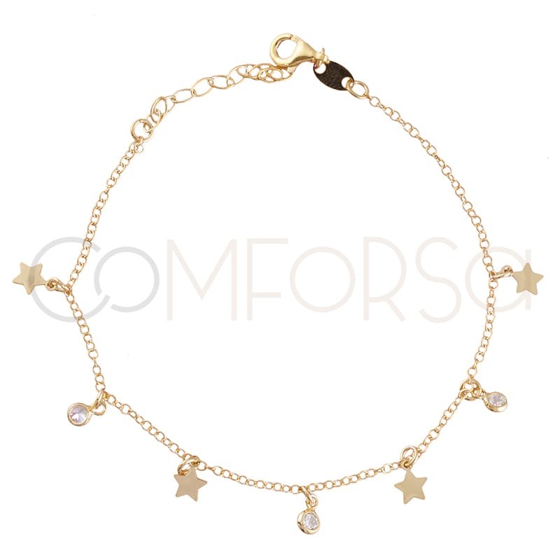 Pulsera estrellas y circonias plata baño de oro