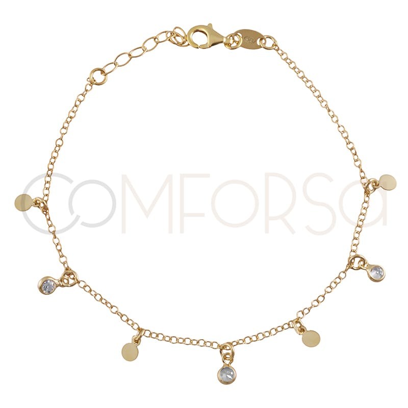 Sterling silver 925 gold-plated bracelet with pendants and zirconias 18+3cm