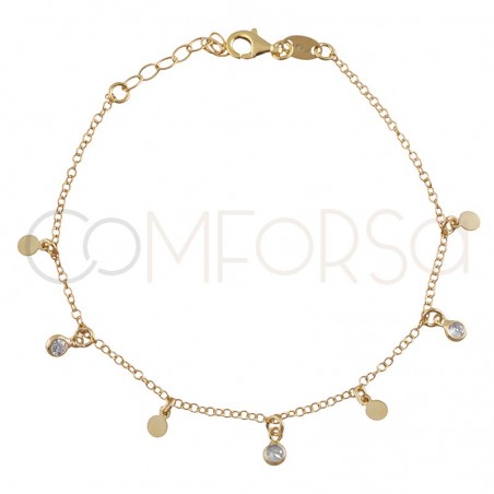 Pulsera chapas con circonitas 18+3 cm plata chapada en oro