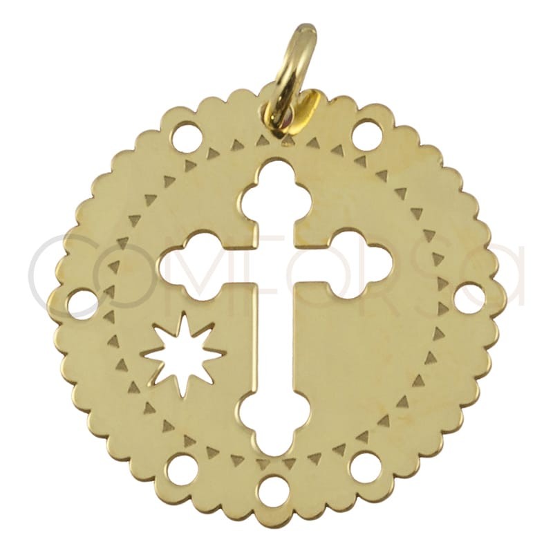 Sterling silver 925 gold-plated pendants with cross and star 20mm
